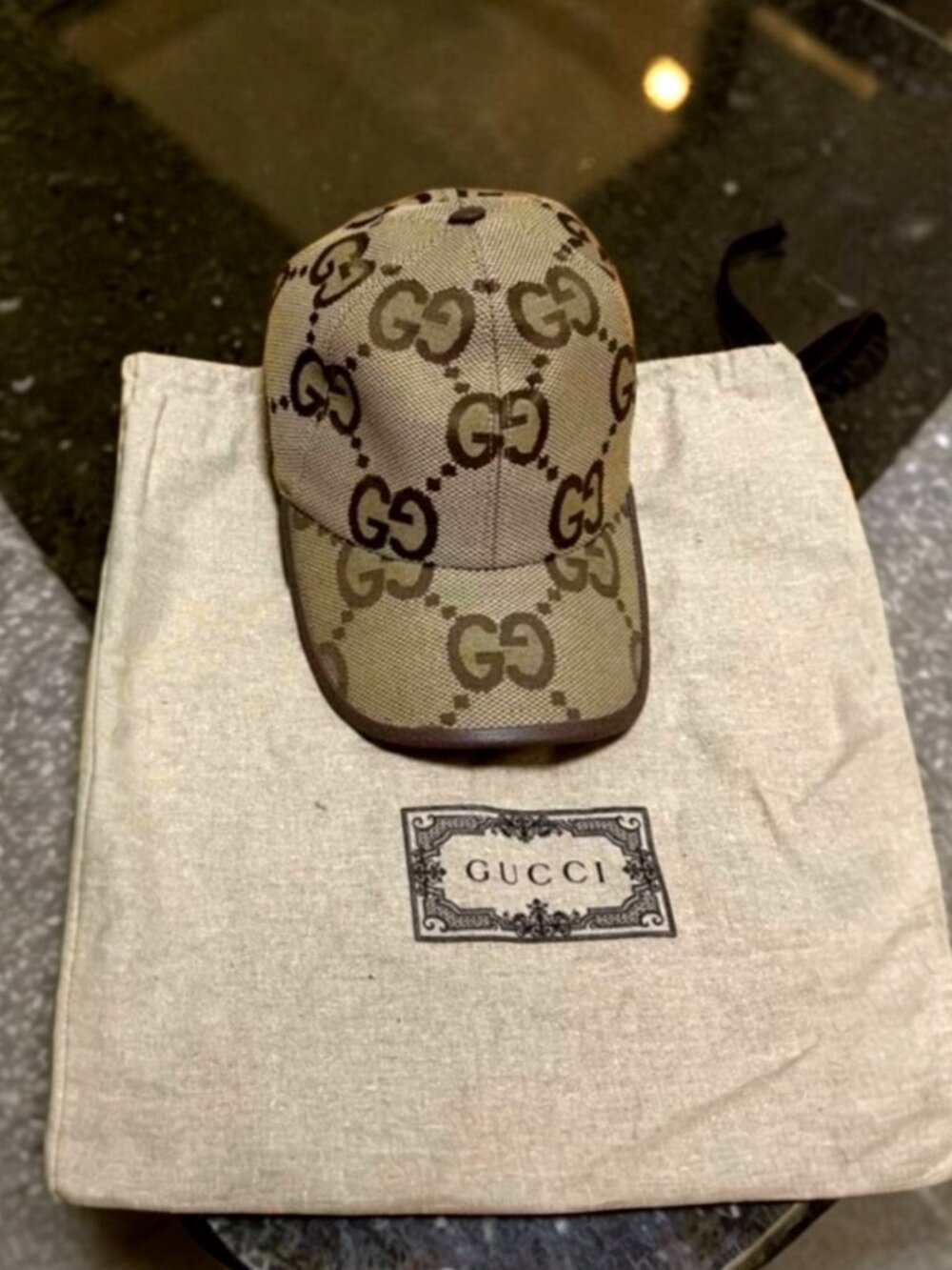 Beige GUCCI Jumbo GG Baseball Cap / Canvas Monogram Hat W/ Dust Bag Size M - Picture 6 of 6